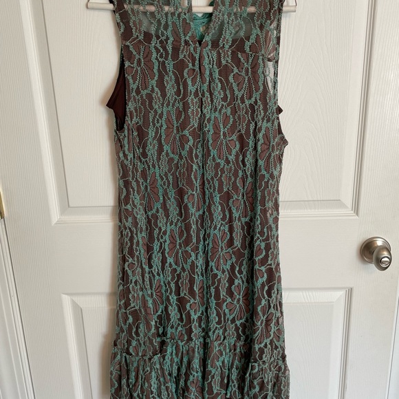 A'Reve Brown and Teal Ruffled Tiered Dress - Picture 4 of 6